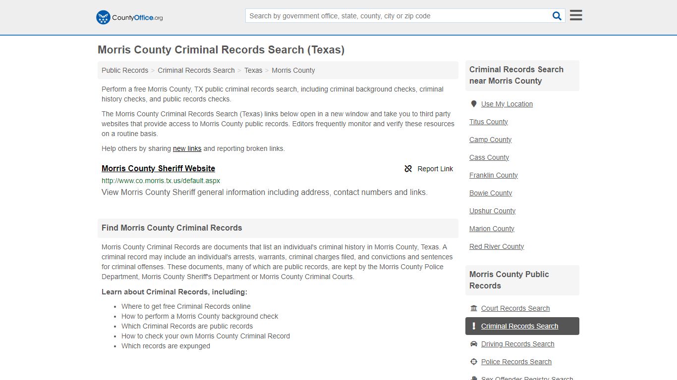 Morris County Criminal Records Search (Texas) - County Office
